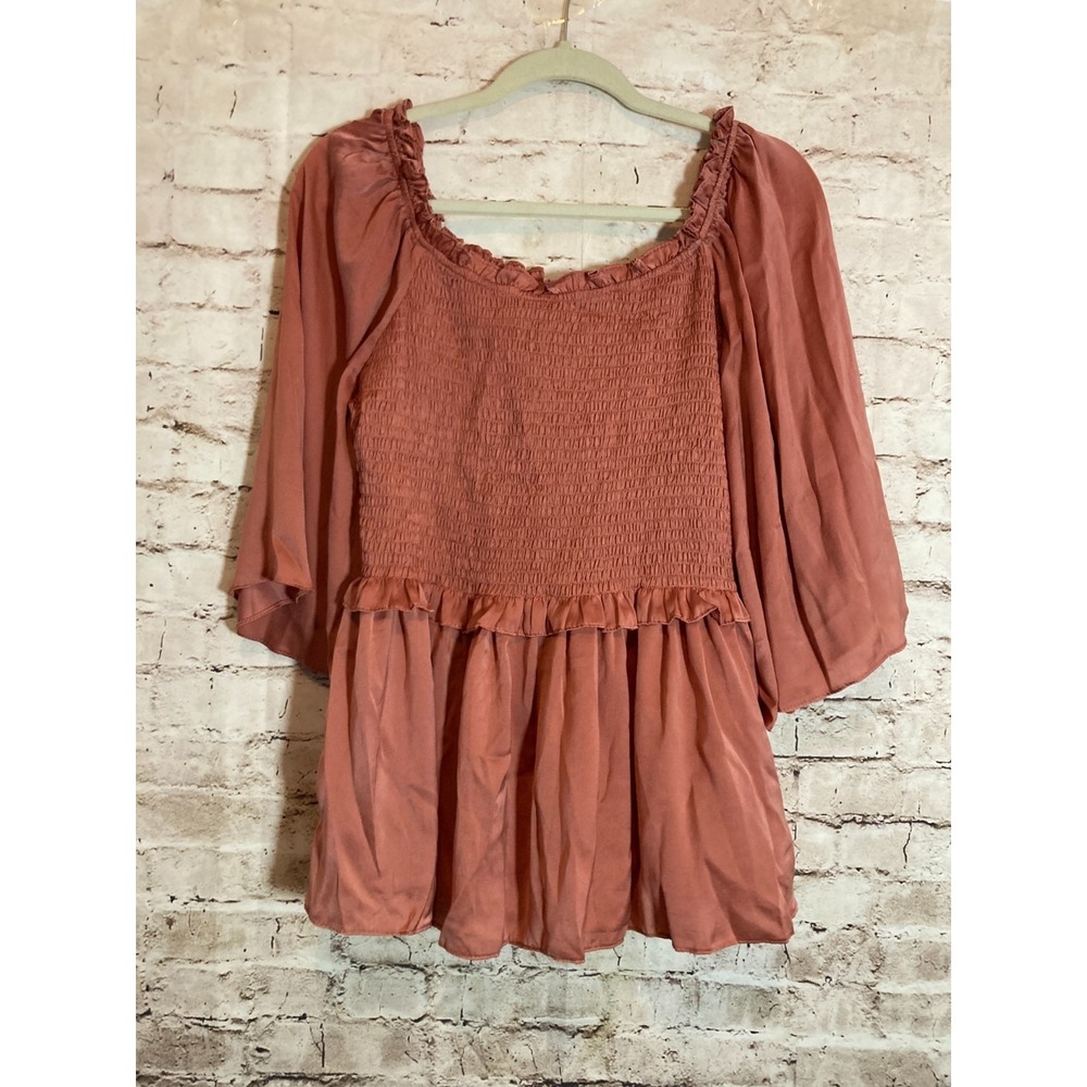 DO + BE Babydoll Top Womens Medium Salmon Pink Smocked Milk Maid Feminine Boho